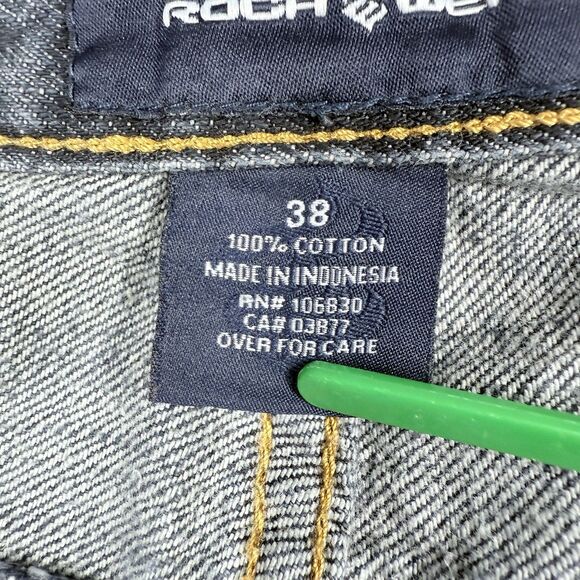 RocaWear Jean Shorts Men 38 Blue Med Wash Whiskering Wide Baggy Hip Hop Y2K - Picture 6 of 14